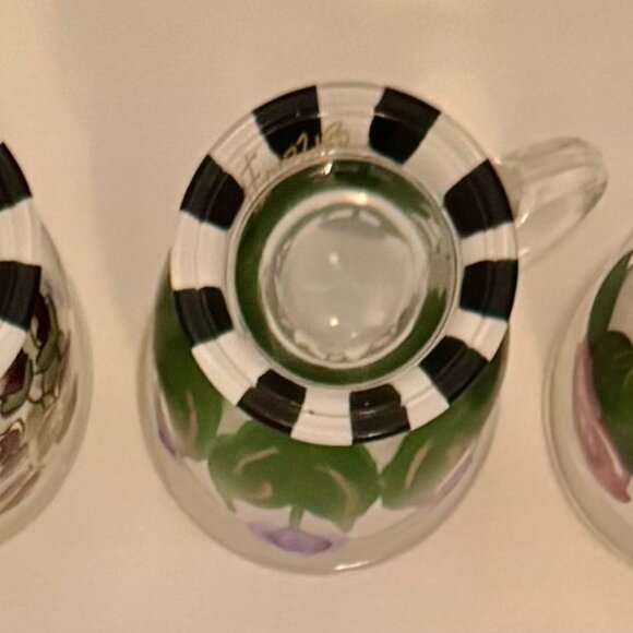 Hand Painted Anchor Hocking Clear Glass Coffee Mugs Pink Purple Floral Set of 4 - Picture 12 of 16